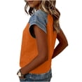 thumbnail image 6 of Rutainlusire Women's Round Neck Waffle Knit Faux Denim Patchwork Short Sleeve Tops Ladies Casual Loose Fit Stretchy Soft Breathable Fabric Raglan Sleeve Design Tops, 6 of 6