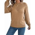 thumbnail image 3 of Long Sleeve Shirts for Women Fall Fashion V Neck Hollow Out Sweaters Trendy Solid Loose Comfy Blouses Khaki S, 3 of 10