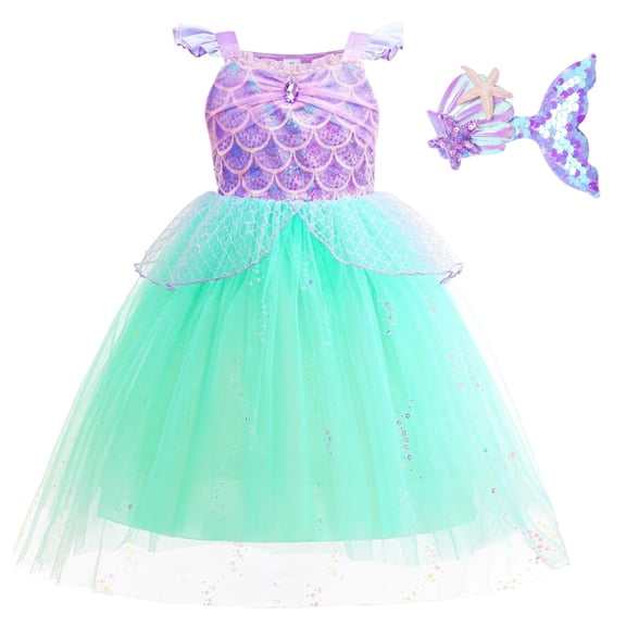Girls Mermaid Princess Costume Dress Up Party with HairClip