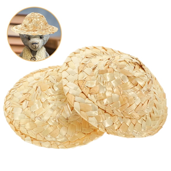 WRISTBIQUE 2-Pack Mini Woven Hats in Khaki, Doll Accessories for Crafting and Decoration