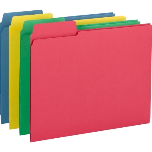 Smead 3-in-1 SuperTab Section Folders Letter - 8 1/2' x 11' Sheet Size - 3 Internal Pocket(s) - 1/3 Tab Cut - 11 pt. Folder Thickness - Manila - Blue, Red, Green, Yellow - 1.33 lb - Recycled - 12 / Pa