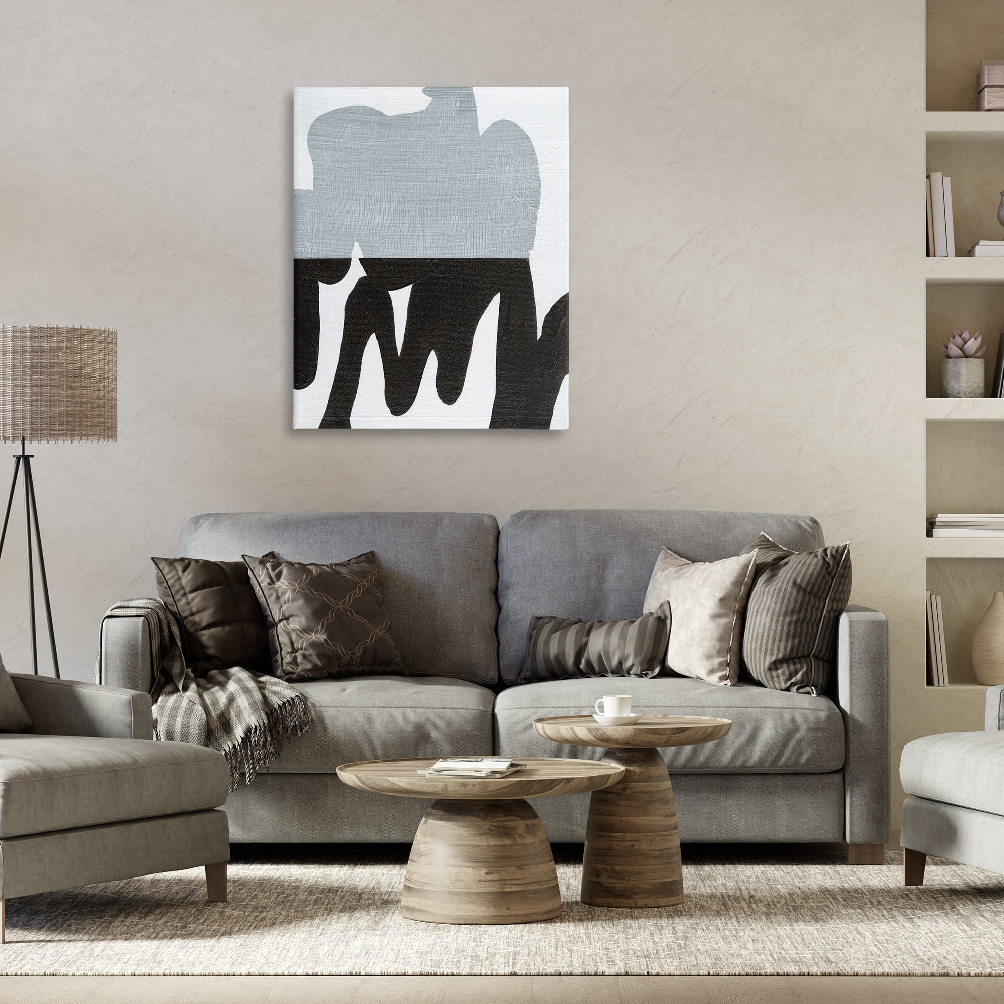 Stupell Industries Opaque Black & Grey Form Abstract Painting Gallery Wrapped Canvas Art Print Wall Art, 30 x 40