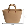 thumbnail image 2 of Fashion Beach Bags Bamboo Handle Cotton Woven Tote Striped for Travel (Style 7), 2 of 4