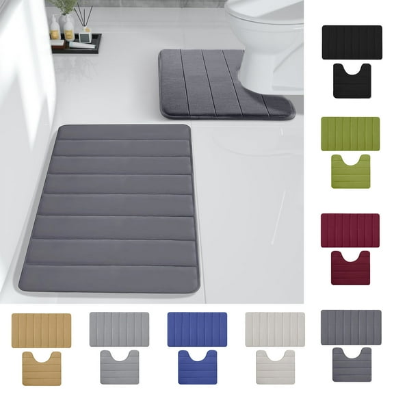 Foam Bath Mat Set, 2-piece Bathroom Rugs with Non-slip Backing, Soft Water Absorbent Memory Foam & Machine Washable for Quick Drying, for Bathroom Floor Safety and Comfort,Vsgery