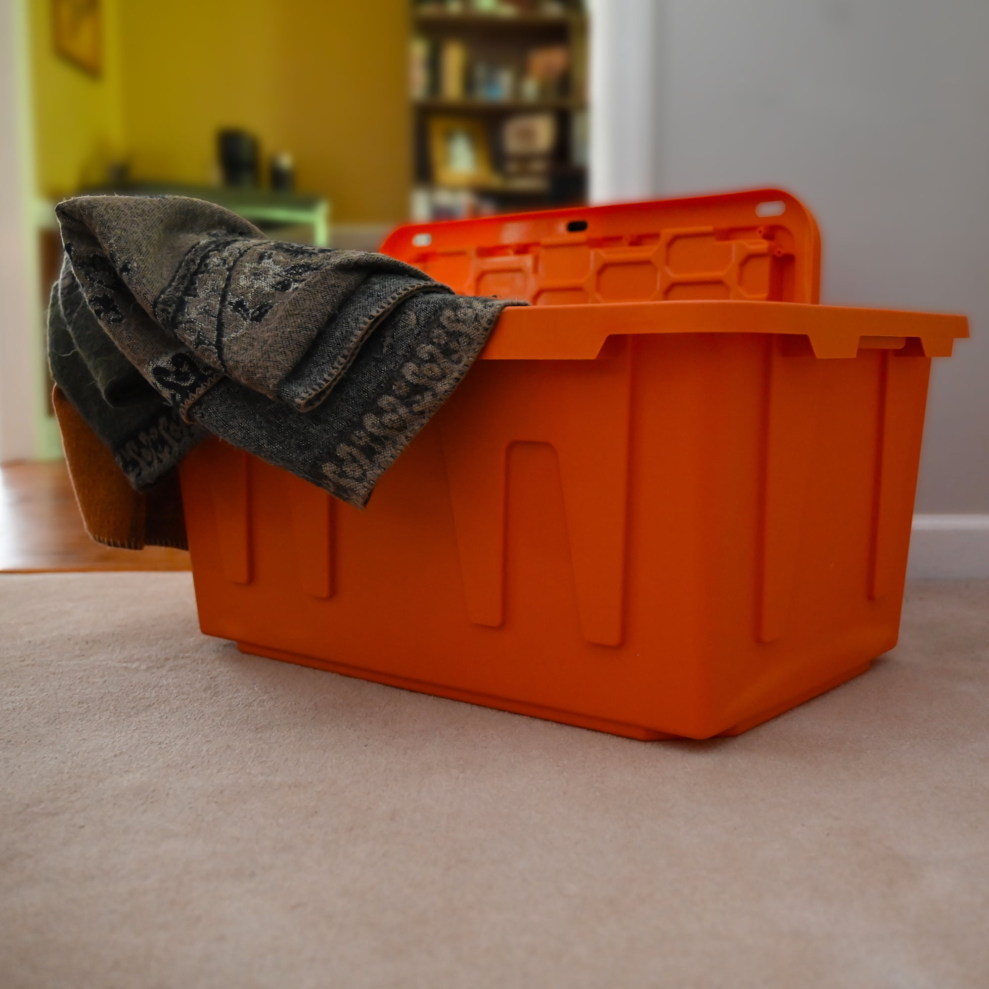 Sort & Style 27 Gallon Large Storage Bin with Snap Lid, Autumn Maple Orange, 4 Pack, Heavy Duty Plastic Storage Container