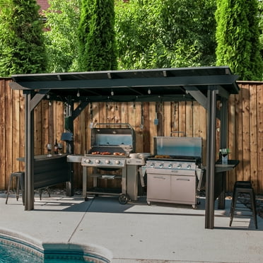 Backyard Discovery Rockport XL 12x6' Galvanized Steel Grill Gazebo, Bar Tops, PowerPort
