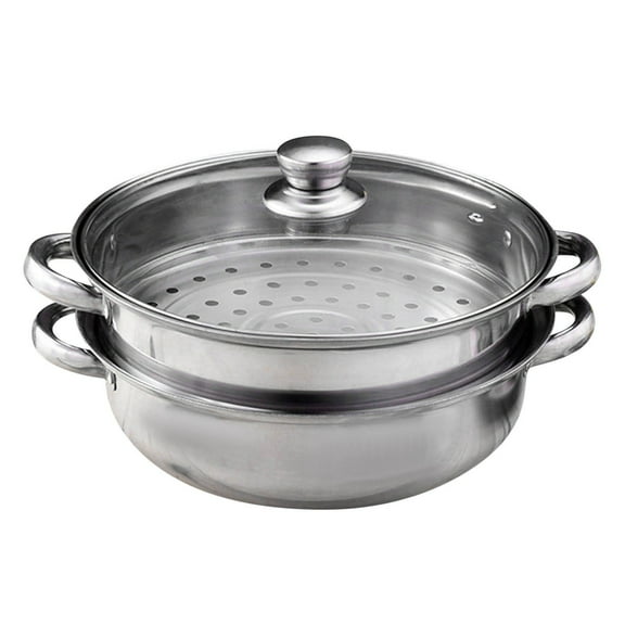 2 Piece Stainless Steel Steamer Pot Set Kitchen Cookware for Food Vegetable Steam Cooking with Double Boiler Saucepot Design