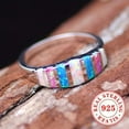 thumbnail image 6 of 1pc Women's Fashion Ring 3.4g S925 Pure Silvery Inlaid Colorful Synthetic Opal Ring Women's Daily Casual Vacation Party Pride Month Jewelry Gift,Silvery10, 6 of 7