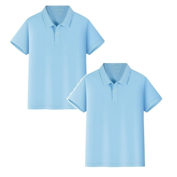 2 Packs Boys Pique Polo Shirts Short Sleeve School Uniform Shirts Tops Button Closure for Kids