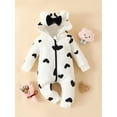 thumbnail image 4 of Baby Girls Jumpsuit, Long Sleeve Hooded Heart/Cow Pattern Bow Zipped Casual Romper Clothes, 4 of 10