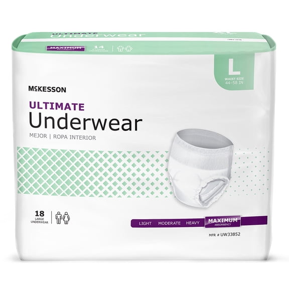 McKesson Ultimate Underwear, Incontinence, Maximum Absorbency, Large, 18 Ct