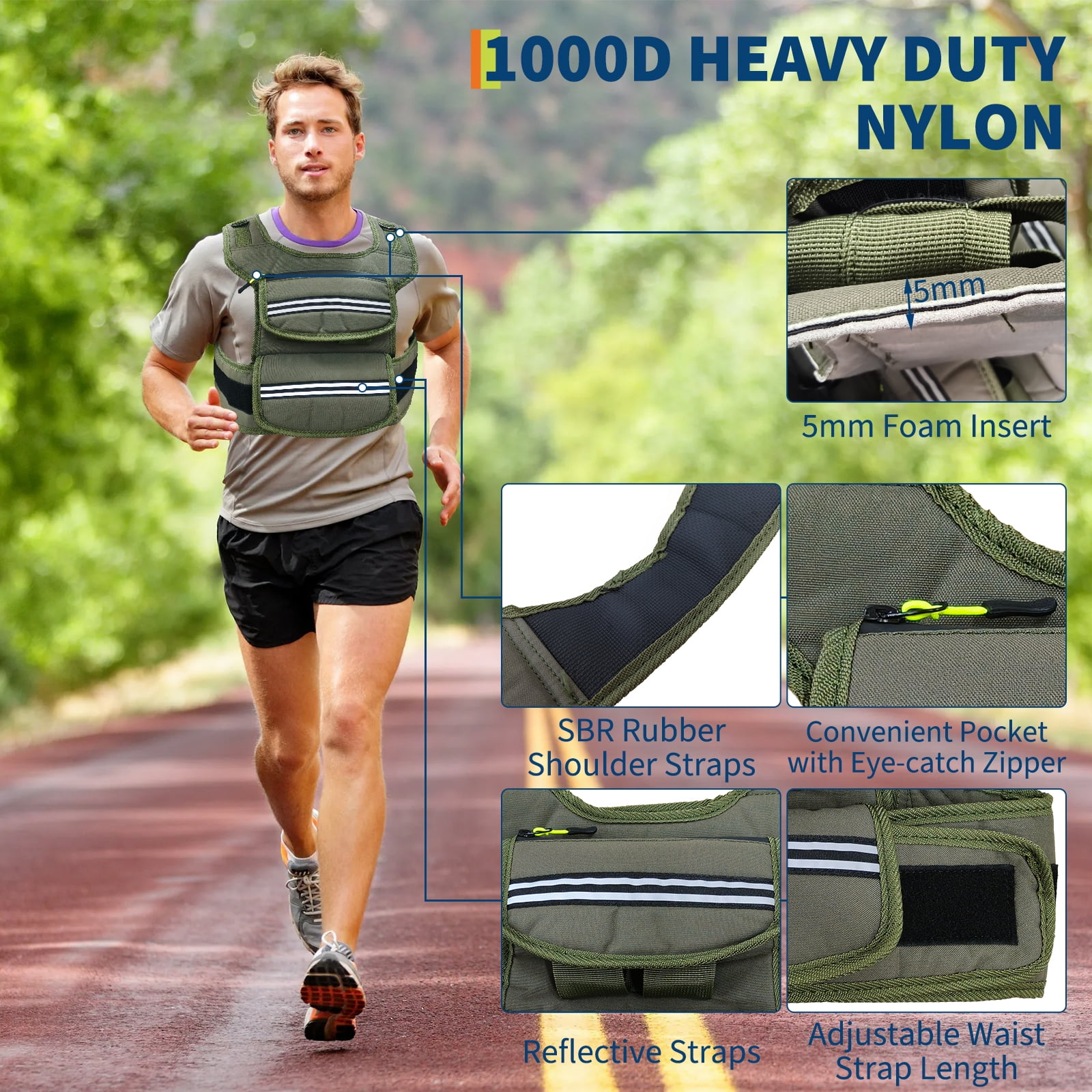 Adjustable Weighted Vest 25 Lbs for Men & Women, Workout Home Gym Running Training Vest with Reflective Strips & Iron Weights