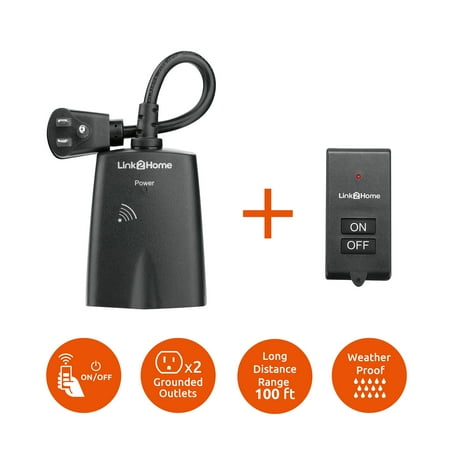 Remote Control Ab Switch Link2Home Outdoor Weatherproof Wireless Remote Control Double Outlets, 100 ft range, Pre-programmed. Switch ON/OFF Holiday Decorations, Christmas Lights and Sprinkler Systems. ()
