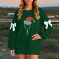 thumbnail image 5 of Ladies' Christmas Printed Bow Round Neck Long Sleeved Loose Pullover Sweater Sweatshirt Top, Elegant Fall Winter Fashion with Soft Fabric for Holiday Parties,Dark Green,M, 5 of 6