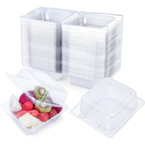 Januofit 100 Count Clear Plastic Containers with Lids for Food, Thickened Disposable Sandwich Containers Clamshell Boxes for Cake Slice, Dessert, Hamburger, Salad, Pastry, Fruits, Takeout Tray