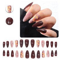 RAGUPEL 24Pcs Glue on Nails for Women,Hand-Painted Leaves Stiletto Press on Nails,Glossy Finish Stick on Nails,Cute Nails for Daily Life,Dating and Gatherings,Style2