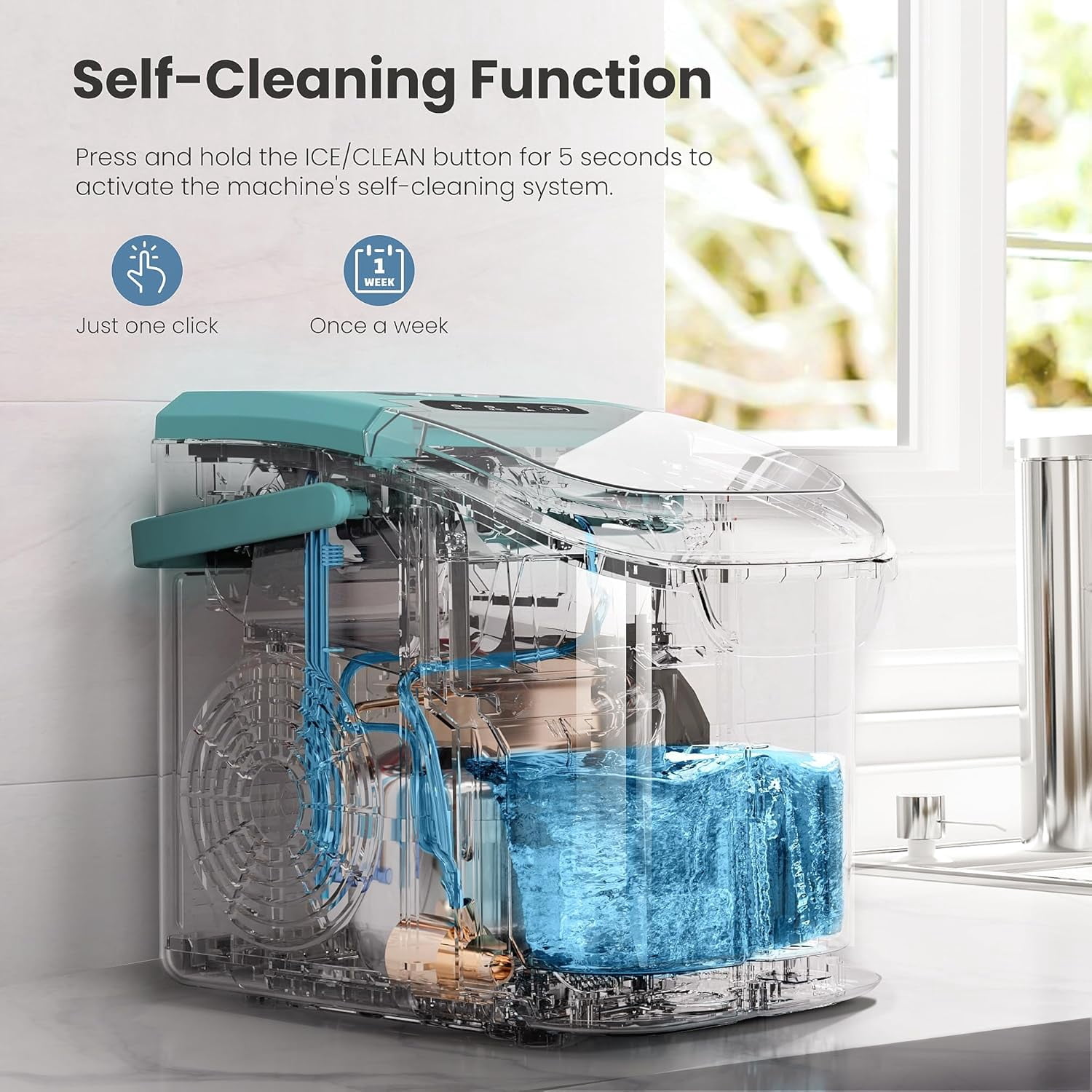 MoifoiIce Maker Countertop , Portable Ice Machine 26.5lbs/24H, Ready in 6 Mins/9 Pcs with Self-Cleaning Green