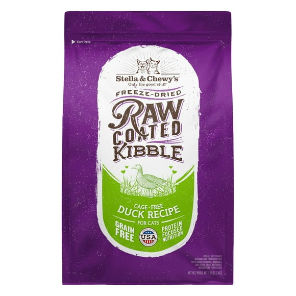 Stella & Chewy's Raw Coated Premium Kibble Cat Food â Grain Free, Protein Rich Meals â Cage-Free Duck Recipe â 5 lb. Bag
