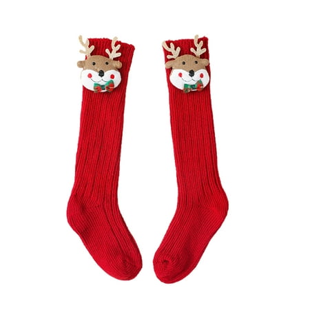 

Kuriozud Kid Woolen High Tube Socks Cartoon Christmas Patchwork Stockings