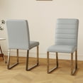 thumbnail image 2 of Modern Dining Chairs Set of 2, PU Leather Kitchen Side Chairs with 20-inch High Backrests and Metal Legs, Comfy Dining Room Chairs with Thick Cushions, Light Grey, 2 of 6