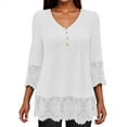 thumbnail image 4 of TKLPEHG Summer Shirts for Women V Neck Button Lace Patchwork Three Quarter Sleeved T-Shirt Lightweight Solid Color Casual Loose Going Out Tops Summer 3/4 Sleeve T Shirts Blouses(White,XXL), 4 of 8