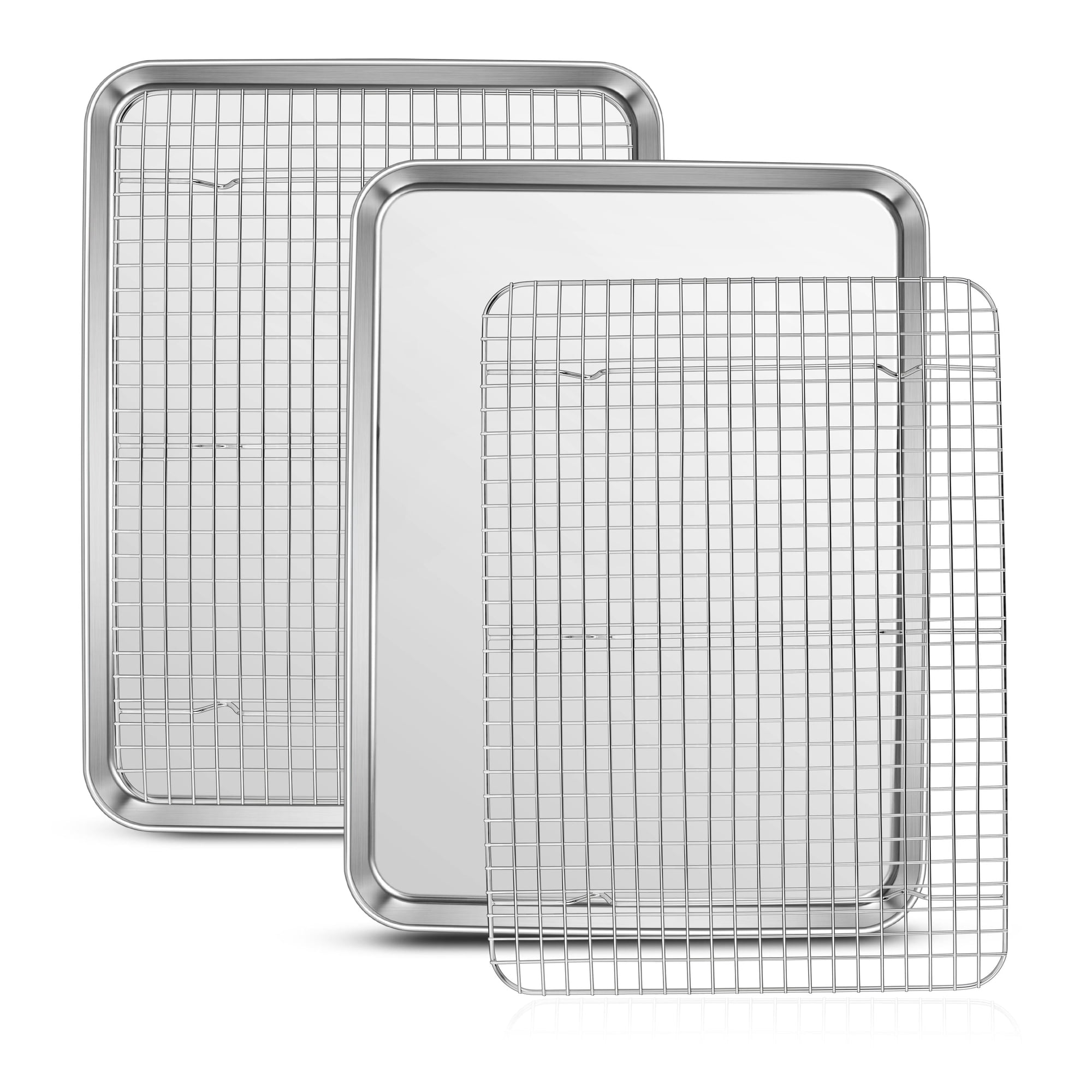 VeSteel Baking Sheets and Racks Set, Stainless Steel Rectangle Baking Sheet Oven Tray and Cooling Grid Rack for Cookies Meats, Size 16 x 12 x 1 Inch