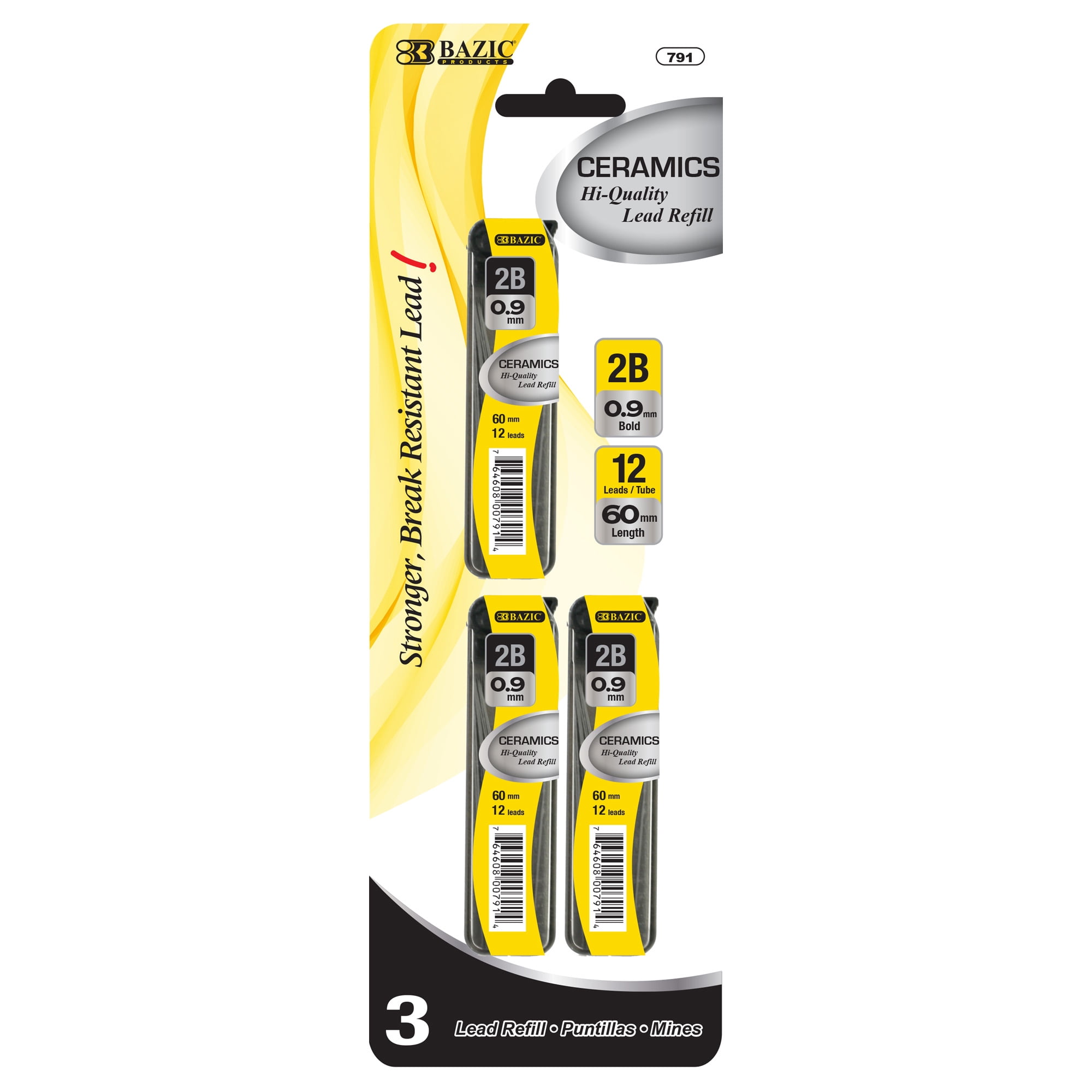 BAZIC Ceramics Mechanical Pencil Lead Refills 2B 0.9mm (36 Count/Pack), 1-Pack