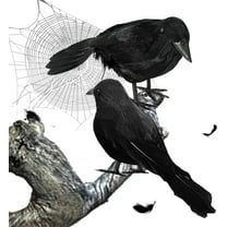 2 PCS Halloween Realistic Black Feather Crows Lifelike Ravens Halloween Party Outdoor Decorations Birds Prop