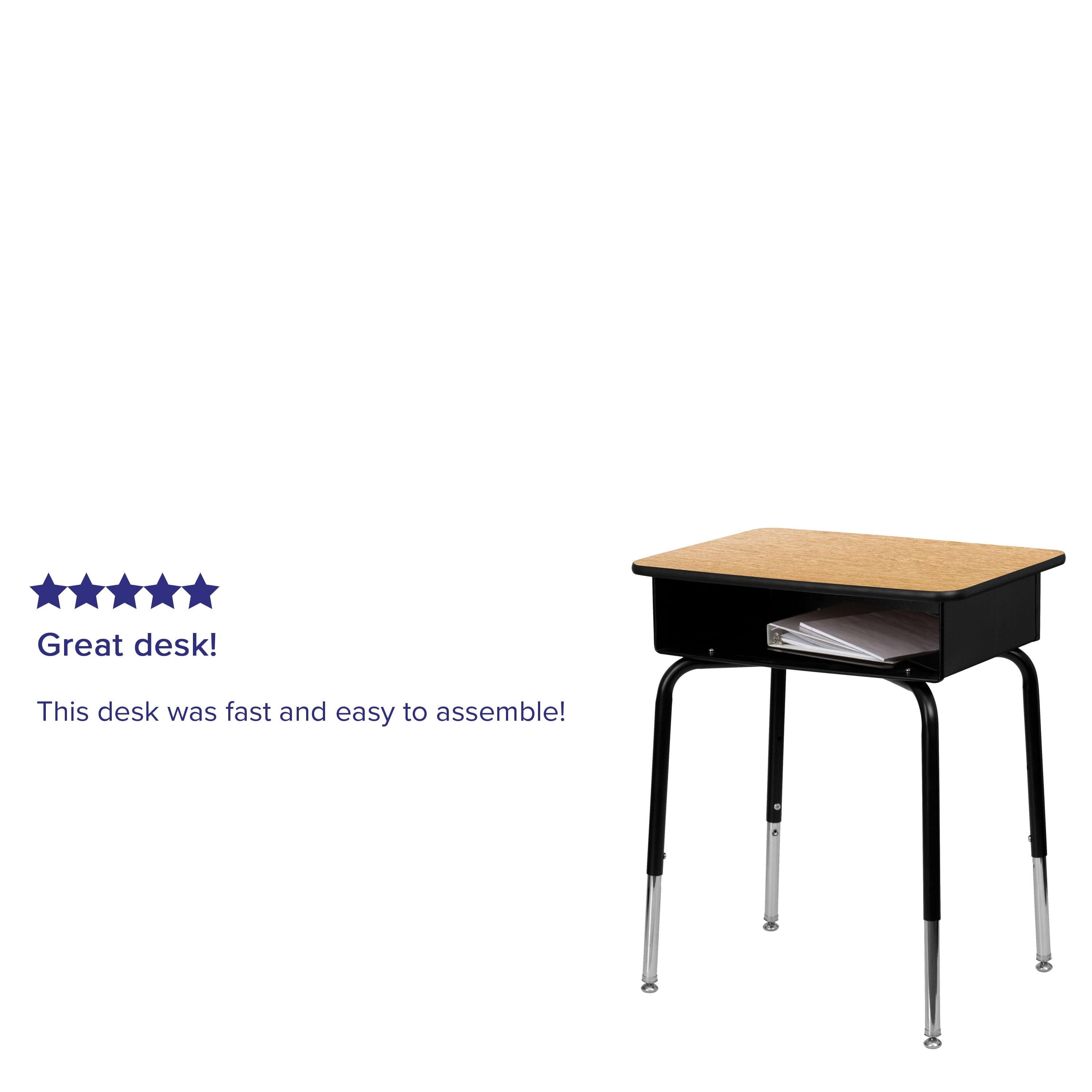 Flash Furniture Billie Open Front Student Desk for Classrooms or Remote  Learning, Height Adjustable School Desk with Book Box and Bag Hooks