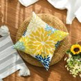 thumbnail image 6 of Sm:)e Yellow Blue Waterproof Dahlia Floral Throw Pillow Covers 18x18 Inch Set of 2, Outdoor Farmhouse Decorative Square Cushion Cases for Patio, Living Room, Sofa, Bed, 6 of 9