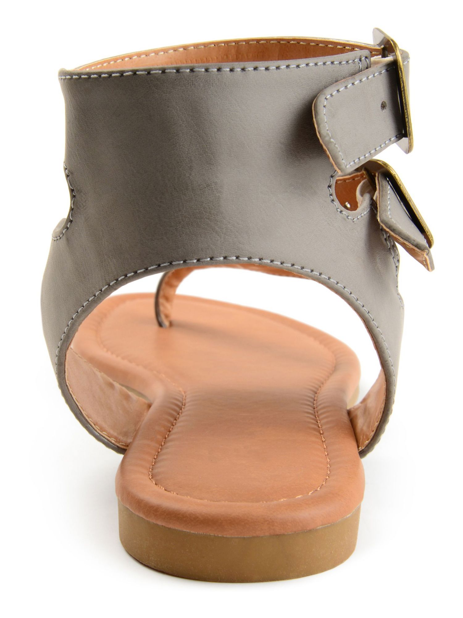 JOURNEE COLLECTION Womens Gray Double Ankle Straps Asymmetrical Padded Kyle Round Toe Buckle Leather Thong Sandals 8 M