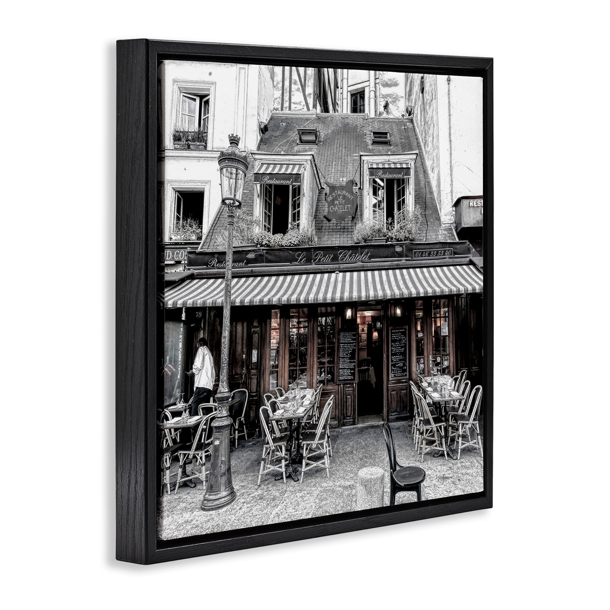 Stupell Industries Sidewalk Café Bistro Buildings & Architecture Photography Black Floater Framed Canvas Art Print Wall Art, 18 x 18