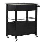 Linon Cameron Wood Granite Top Rolling Kitchen Cart Ample Storage in Black