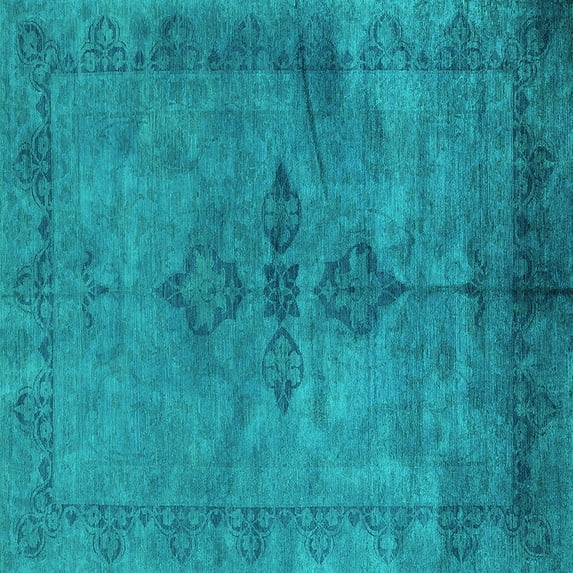 Ahgly Company Machine Washable Indoor Square Oriental Turquoise Blue Industrial Area Rugs, 7' Square
