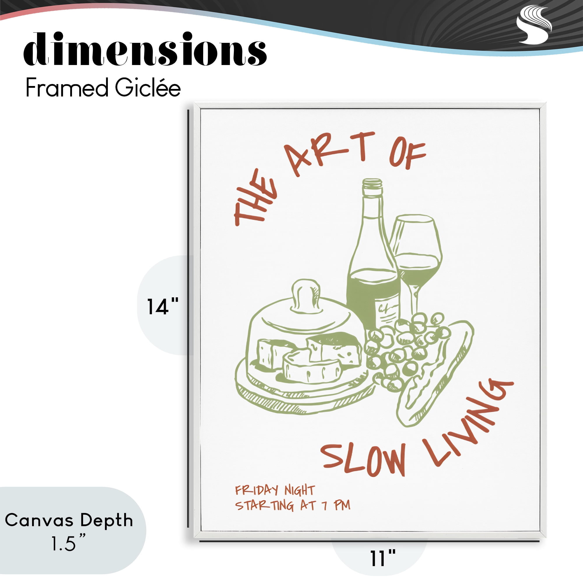 Stupell Industries Slow Living Wine & Cheese White Framed Giclee Art, design by The Prints Vibe
