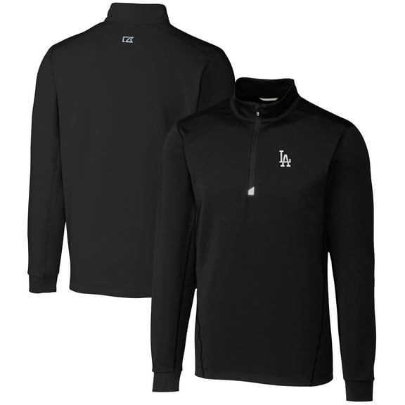 Men's Cutter & Buck Black Los Angeles Dodgers Traverse Stretch Quarter-Zip Pullover Top