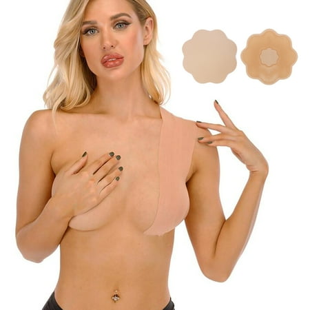 SAYFUT Body Tape and 2 Pcs Petal Backless Nipple Cover Set  Breathable Breast Lift Tape Medical Grade Athletic Tape with Silicone Breast Petals Reusable Adhesive Bra for A-E Cup Large Breast  Beige