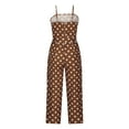 thumbnail image 5 of Summer Saving Wycnly Jumpsuits for Women Dressy Beach Boho Spaghetti Strap Long Jumpsuits with Belt Summer Square Neck Sleeveless Polka Dots Print Maxi Trendy Rompers Khaki s, 5 of 6