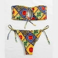 thumbnail image 4 of Plus size Swimsuits Women Boho Style Geometric Print Bandeau Tie Side Swimsuit BIkini Beachwear Yellow 8(L), 4 of 9