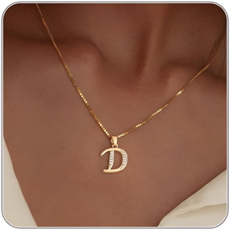 DESIGNICE Initial Necklace for Women, 14K Gold Silver Plated Box Chain Letter Pendant, Trendy Name Necklace, Dainty Personalized Charm Jewelry Gift for Her