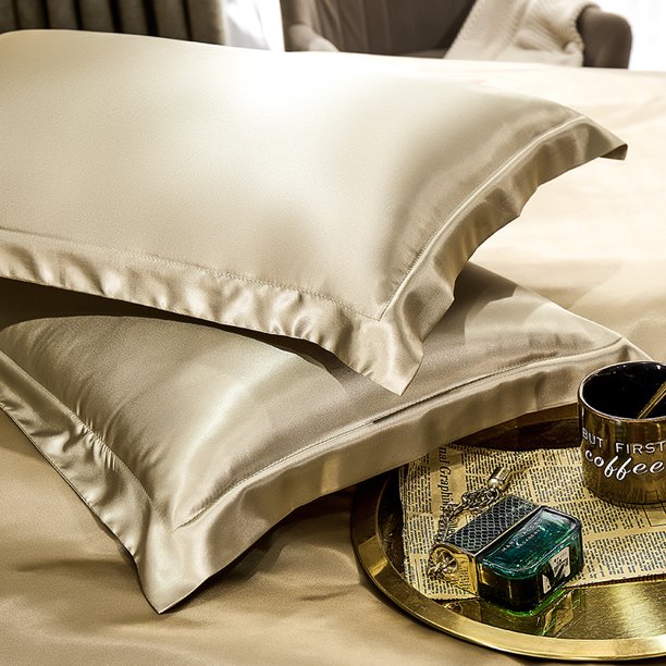 Nvzi 4 fundas de almohada de seda de doble cara. Suaves y agradables al tacto, brindan una sensación de lujo y confort. 48 x 74 cm (dorado).