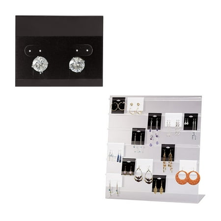 Acrylic Counter Easel Display and Earring Card Bundle - Includes Easel and 100 Black Earring Cards
