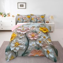 Homewish Colorful Flowers 3 Pieces Queen Comforter Set for Children Kids Teens,Spring Graden Ultra Soft Bedding Sets,Chic Floral Blossoms Bedding Comforter Set,Microfiber Bedroom Decor,Reversible