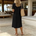 thumbnail image 5 of Women's Solid Color Short Sleeve Lapel Loose Dress - Casual Summer Double Layer Style, 5 of 6