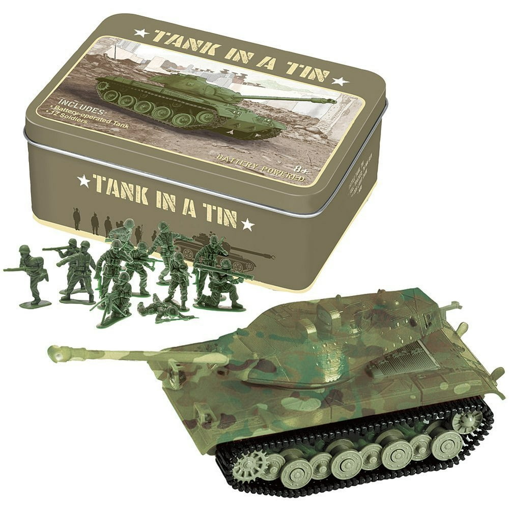 Battery Operated Tank In A Tin w/ 12 Green Army Men With Batteries