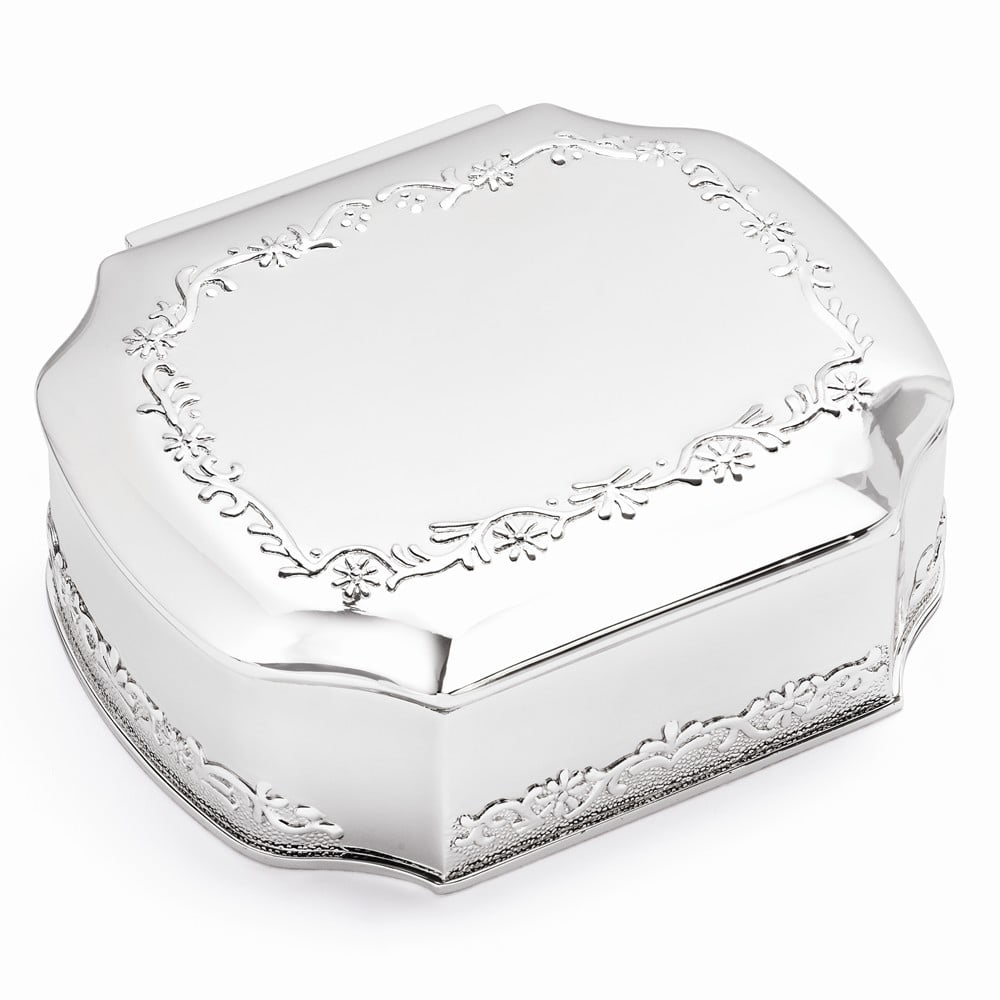 Silver-plated Hinged Lid Rectangle Jewelry Box 4