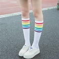 thumbnail image 5 of Yokua Women Rainbow Striped Knee High Socks Campus Style School Girl Long Tube Socks, 5 of 12