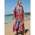 thumbnail image 6 of EDOLYNSA Boho Print 2024 Sexy V Neck Bat Sleeve Casual Beach Long Dress Women Summer Swimsuit Coverup Relaxed Vacation Party Dresses, 6 of 8