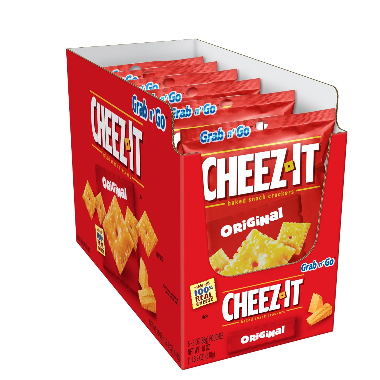 CheezIt, Baked Snack Cheese Crackers, Original, Single Serve,18 Oz,6