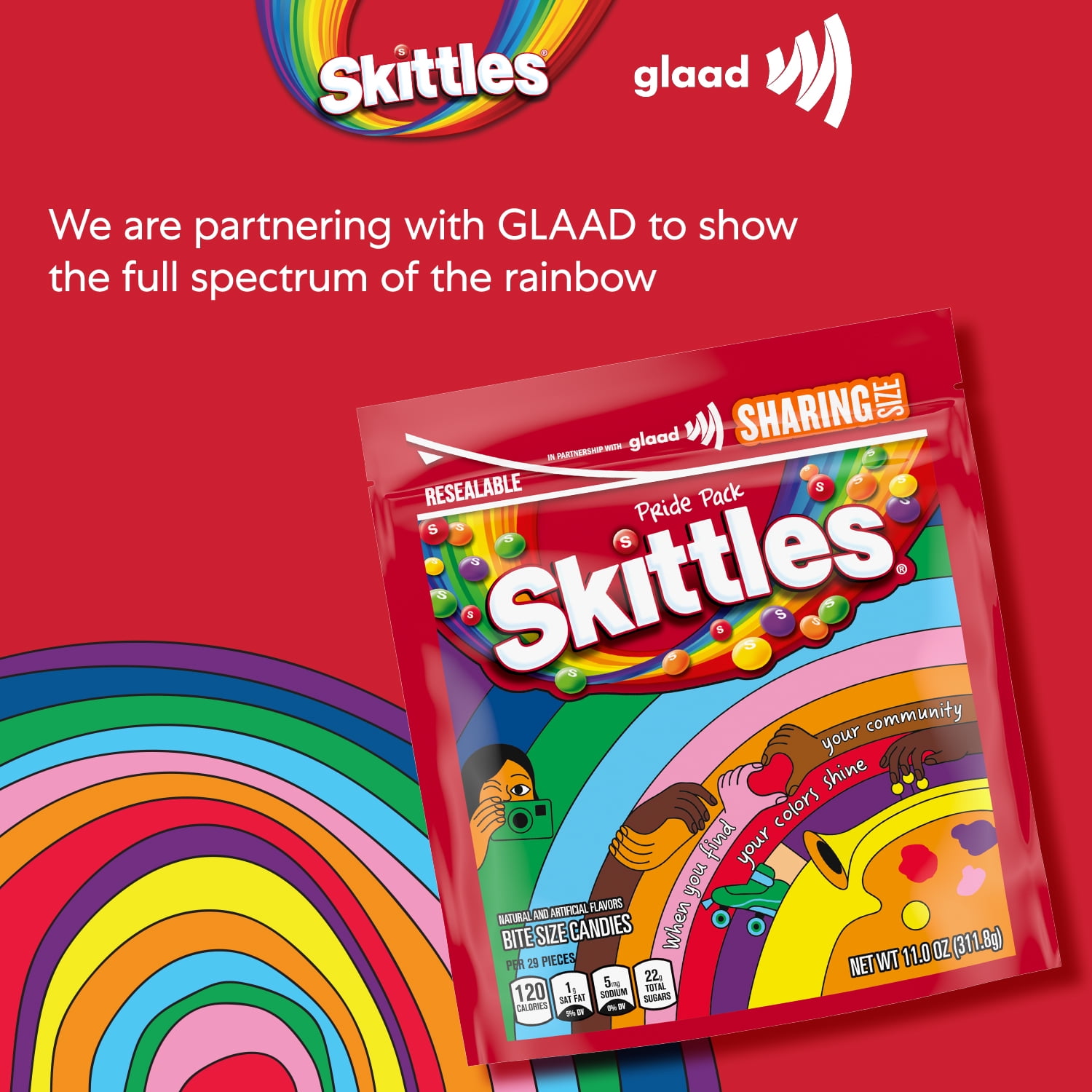 SKITTLES ORIGINAL SHARE SIZE STAND UP POUCH PRIDE 11 OUNCES EACH